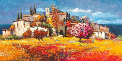 Borgo sul mare White Modern Wood Framed Art Print with Double Matting by Luigi, Florio