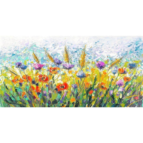 Campo in fiore Black Modern Wood Framed Art Print with Double Matting by Luigi, Florio