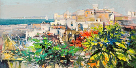 Meriggiare mediterraneo White Modern Wood Framed Art Print with Double Matting by Luigi, Florio