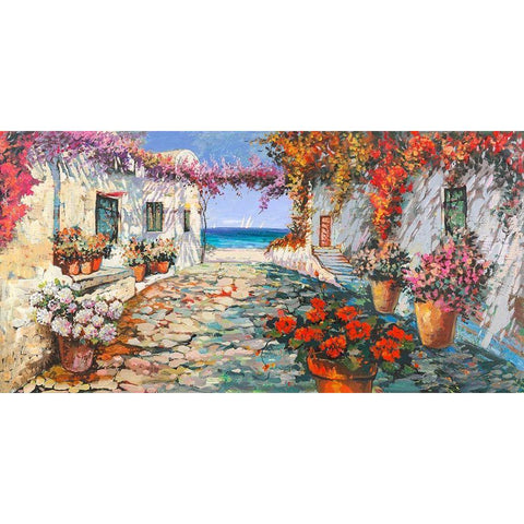 Piazzetta mediterranea Gold Ornate Wood Framed Art Print with Double Matting by Luigi, Florio