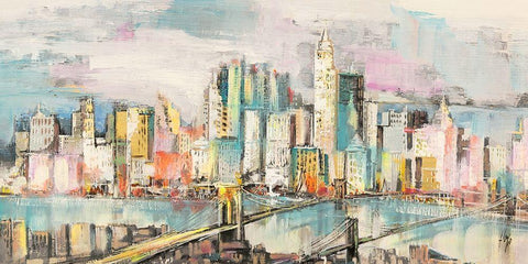 Colori a Manhattan Black Ornate Wood Framed Art Print with Double Matting by Florio, Luigi