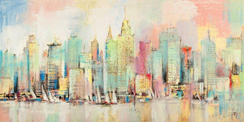 Skyline a colori Black Ornate Wood Framed Art Print with Double Matting by Florio, Luigi