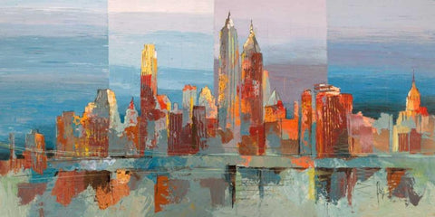 New York astratta White Modern Wood Framed Art Print with Double Matting by Florio, Luigi