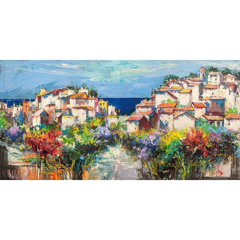 Borgo sul mare Black Modern Wood Framed Art Print by Florio, Luigi