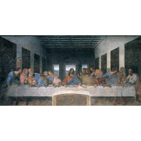 L ultima cena Black Modern Wood Framed Art Print with Double Matting by da Vinci, Leonardo