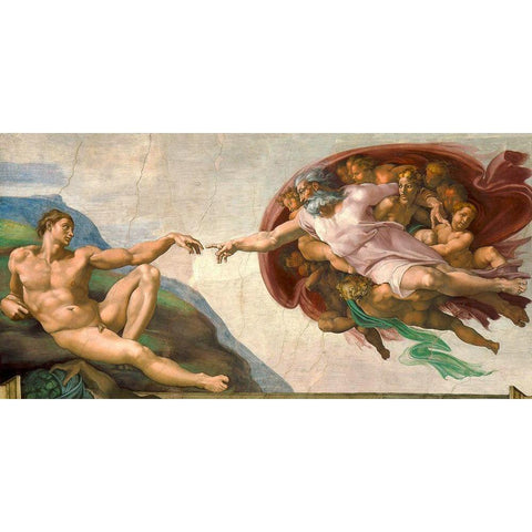 La creazione di Adamo (restored) Gold Ornate Wood Framed Art Print with Double Matting by Buonarroti, Michelangelo