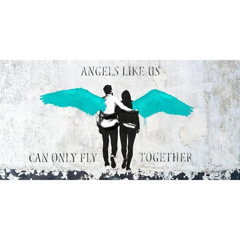 Angels Like Us (Aqua) Gold Ornate Wood Framed Art Print with Double Matting by Masterfunk Collective