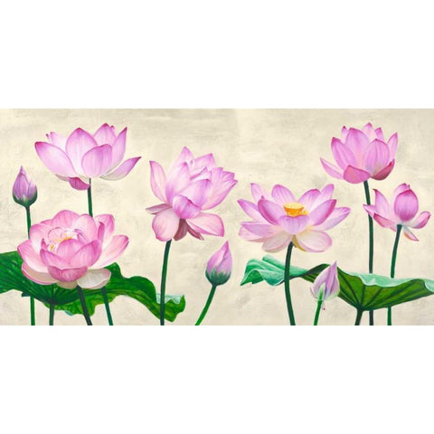 Lotus flowers Gold Ornate Wood Framed Art Print with Double Matting by Mills, Shin