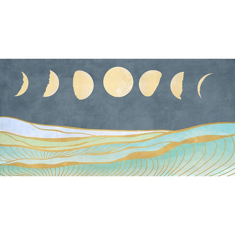 Moon and Tidal Waves White Modern Wood Framed Art Print by Miko, Sayaka