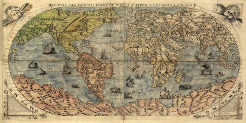 Universale descrittione di tutta la terra 1565 Black Ornate Wood Framed Art Print with Double Matting by Forlani, Paolo