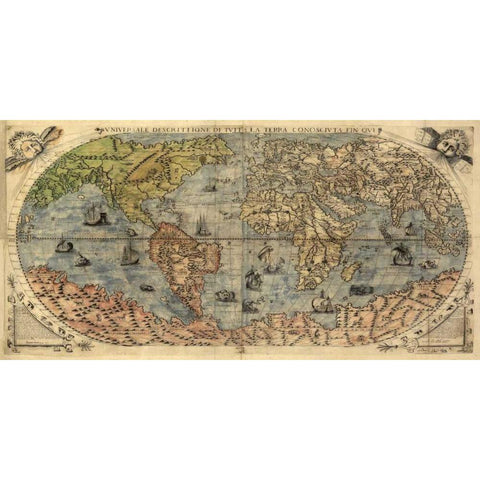 Universale descrittione di tutta la terra 1565 Black Modern Wood Framed Art Print by Forlani, Paolo