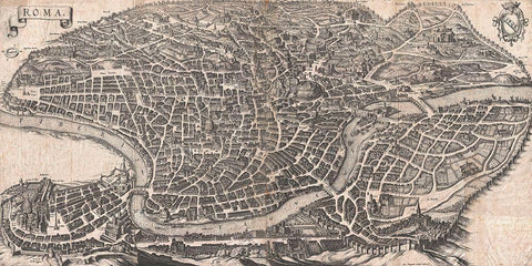 Panoramic View of Rome, 1640 Black Ornate Wood Framed Art Print with Double Matting by Matthaus, Merian