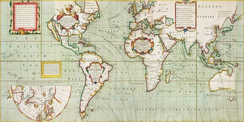 Nova And accuratissima totius terrarum orbis tabula nautica-1707 White Modern Wood Framed Art Print with Double Matting by Thornton, Samuel