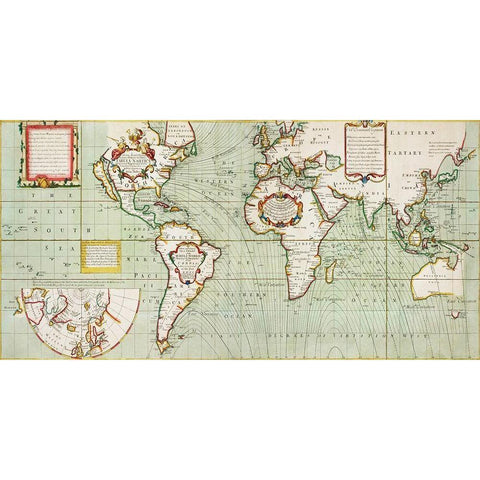 Nova And accuratissima totius terrarum orbis tabula nautica-1707 White Modern Wood Framed Art Print by Thornton, Samuel