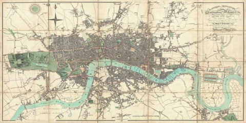 Map of London 1806 White Modern Wood Framed Art Print with Double Matting by Mogg, Edward