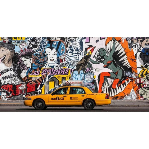 Taxi and mural painting in Soho, NYC Black Modern Wood Framed Art Print with Double Matting by Setboun, Michel
