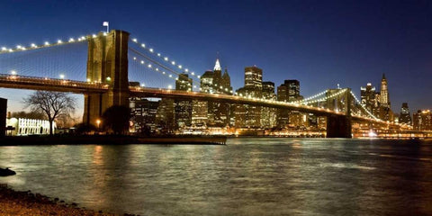 Panoramic view of Lower Manhattan at dusk, NYC Black Ornate Wood Framed Art Print with Double Matting by Setboun, Michel