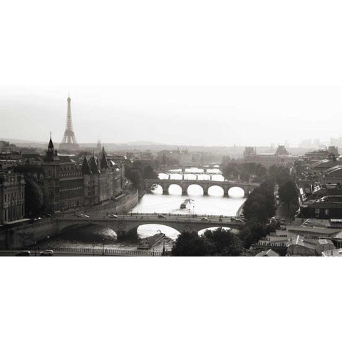 Bridges over the Seine river, Paris Gold Ornate Wood Framed Art Print with Double Matting by Setboun, Michel