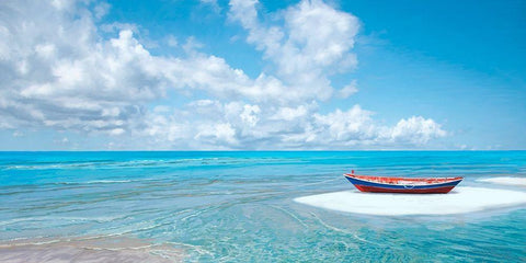 Barca sulla riva White Modern Wood Framed Art Print with Double Matting by Marzi, Dario