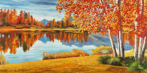 Bosco sul lago White Modern Wood Framed Art Print with Double Matting by Angelo, Masera