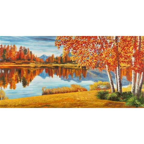 Bosco sul lago Black Modern Wood Framed Art Print with Double Matting by Angelo, Masera