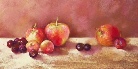 Cherries and Apples (detail) White Modern Wood Framed Art Print with Double Matting by Whatmore, Nel