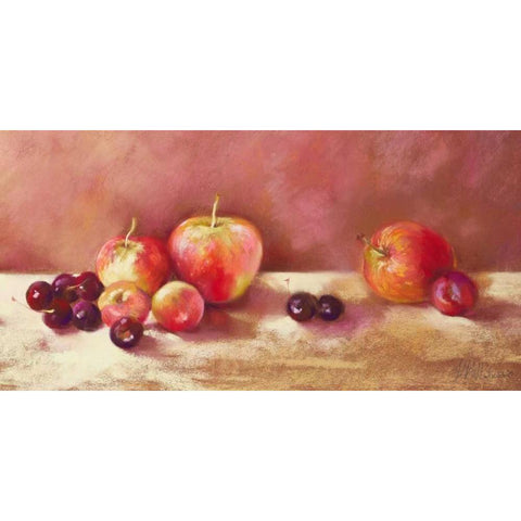 Cherries and Apples (detail) Black Modern Wood Framed Art Print with Double Matting by Whatmore, Nel