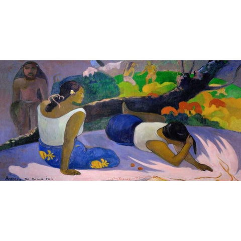 Arearea no vareua ino Black Modern Wood Framed Art Print with Double Matting by Gauguin, Paul