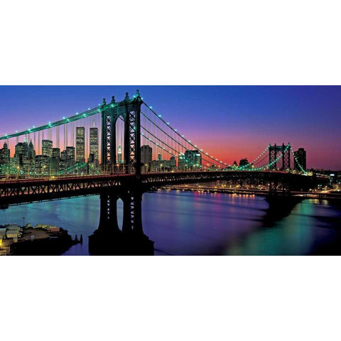 Manhattan Bridge and Skyline Black Modern Wood Framed Art Print with Double Matting by Berenholtz, Richard