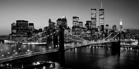 Brooklyn Bridge NYC White Modern Wood Framed Art Print with Double Matting by Berenholtz, Richard