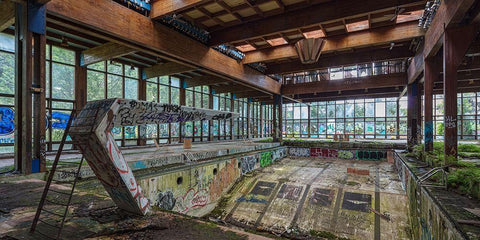 Abandoned Resort Pool, Upstate NY (detail) White Modern Wood Framed Art Print with Double Matting by Berenholtz, Richard