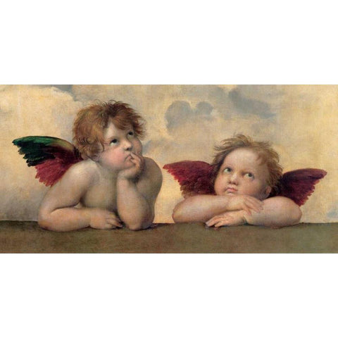 Angeli - Madonna Sistina Black Modern Wood Framed Art Print with Double Matting by Raffaello