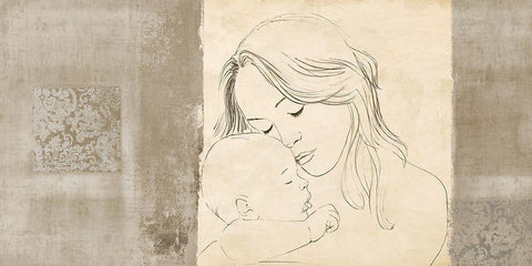 Maternite III (taupe) Black Ornate Wood Framed Art Print with Double Matting by Roux, Simon