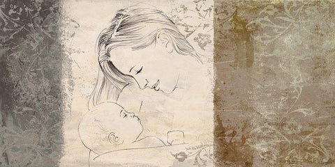 Maternite II (neutral) Black Ornate Wood Framed Art Print with Double Matting by Roux, Simon