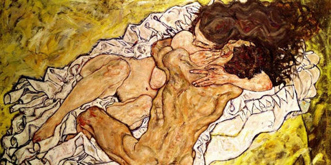 The Embrace Black Ornate Wood Framed Art Print with Double Matting by Schiele, Egon