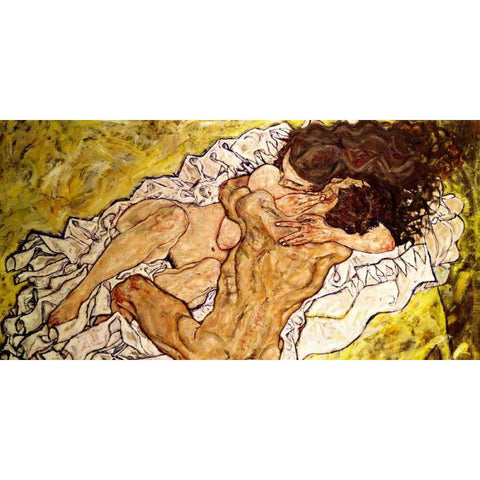 The Embrace White Modern Wood Framed Art Print by Schiele, Egon