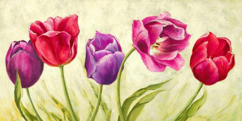 Tulipani danzanti Black Ornate Wood Framed Art Print with Double Matting by Mei, Silvia
