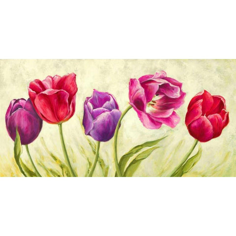 Tulipani danzanti Black Modern Wood Framed Art Print with Double Matting by Mei, Silvia