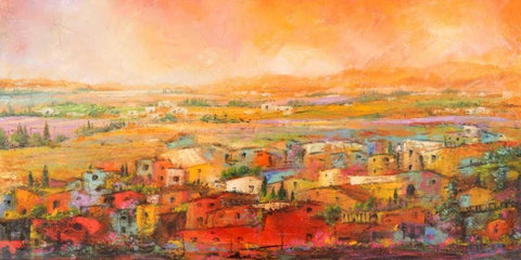 Villaggio delle colline White Modern Wood Framed Art Print with Double Matting by Marzari, Tebo