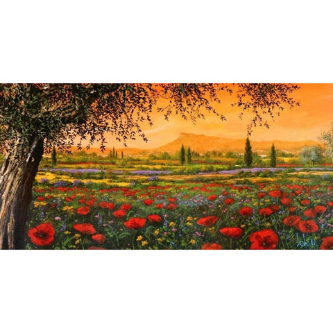 Pianura in fiore Black Modern Wood Framed Art Print by Marzari, Tebo