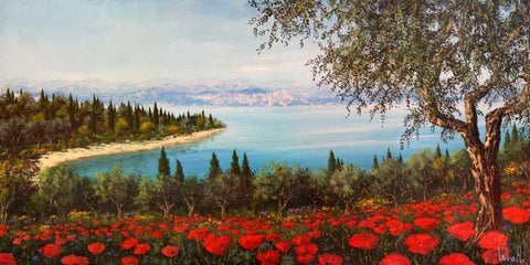 Papaveri sulla baia White Modern Wood Framed Art Print with Double Matting by Marzari, Tebo