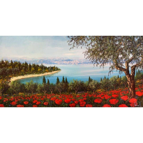 Papaveri sulla baia Black Modern Wood Framed Art Print by Marzari, Tebo