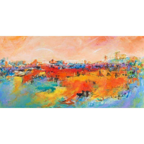 Citta sulla collina Black Modern Wood Framed Art Print by Marzari, Tebo