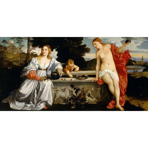 Amor Sacro e Amor Profano Gold Ornate Wood Framed Art Print with Double Matting by Tiziano