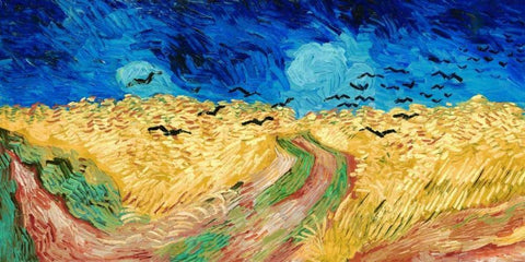 Wheat Field with Crows White Modern Wood Framed Art Print with Double Matting by Van Gogh, Vincent