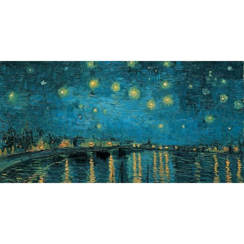 The Starry Night Black Modern Wood Framed Art Print with Double Matting by Van Gogh, Vincent