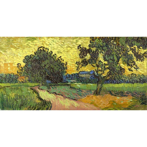 Landscape at twilight Black Modern Wood Framed Art Print with Double Matting by Van Gogh, Vincent