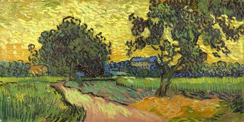 Landscape at twilight White Modern Wood Framed Art Print with Double Matting by Van Gogh, Vincent