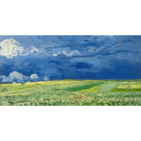 Wheatfield under thunderclouds Gold Ornate Wood Framed Art Print with Double Matting by Van Gogh, Vincent