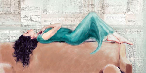 Reclined Beauty II White Modern Wood Framed Art Print with Double Matting by Haal, Van